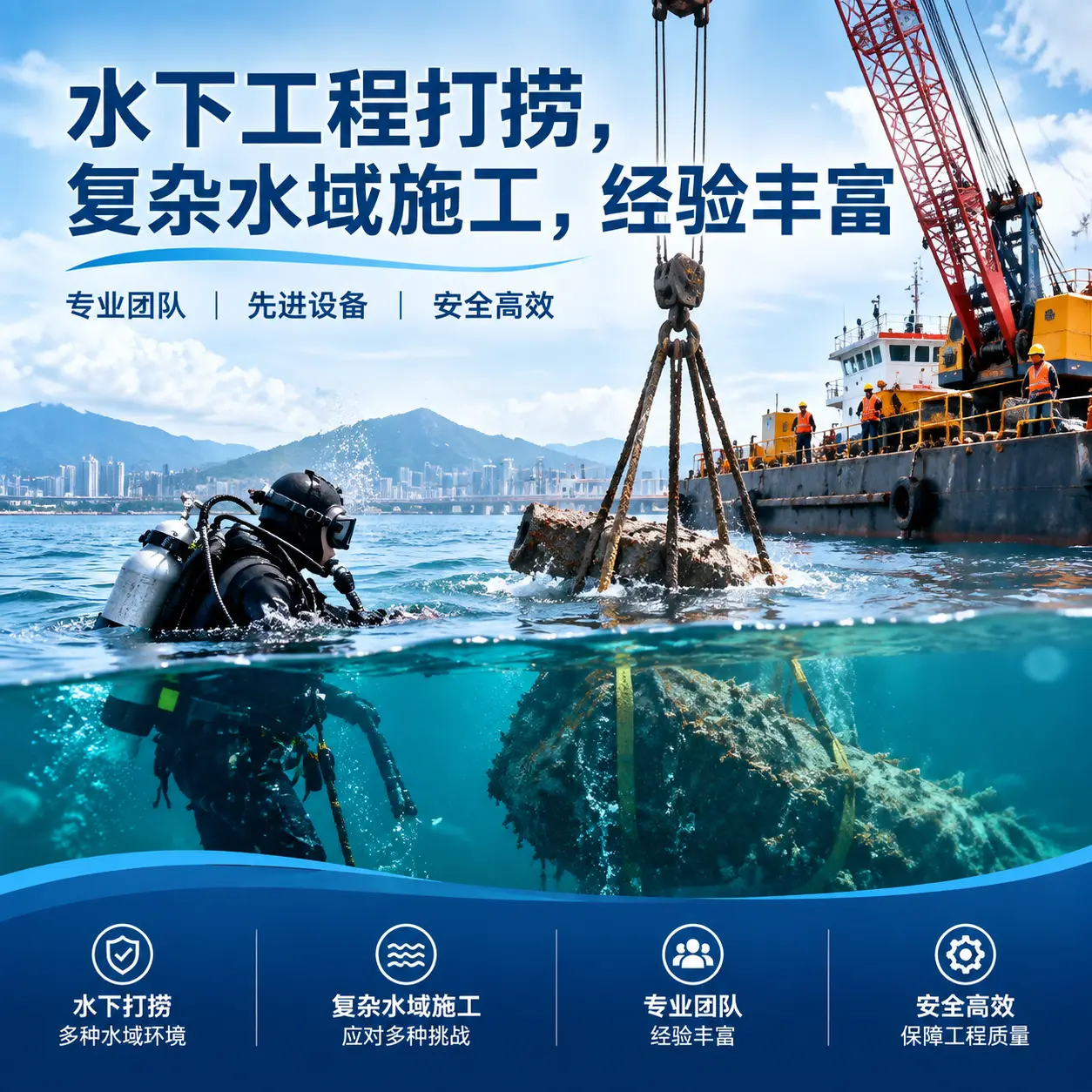 水下工程打捞，复杂水域施工，经验丰富抚宁